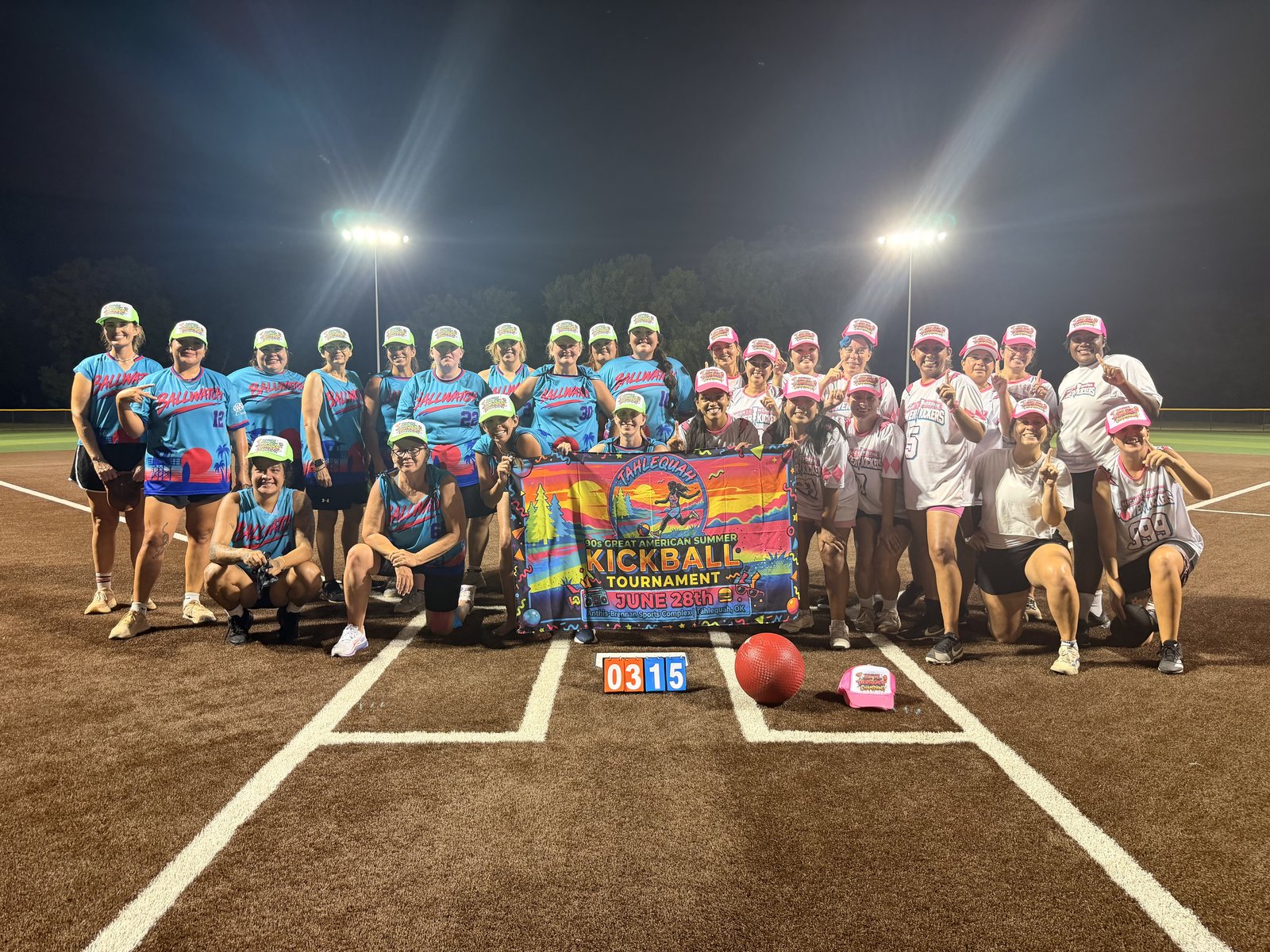 Mighty Morphin Power Kickers and Ballwatch together after the championship game